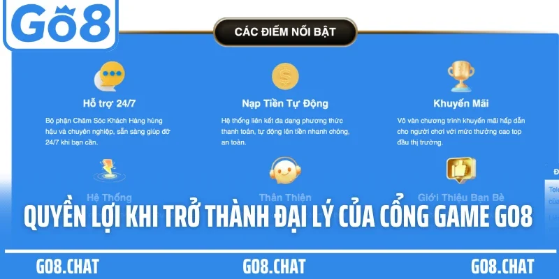 Quyền lợi khi trở thành đại lý của cổng game GO8